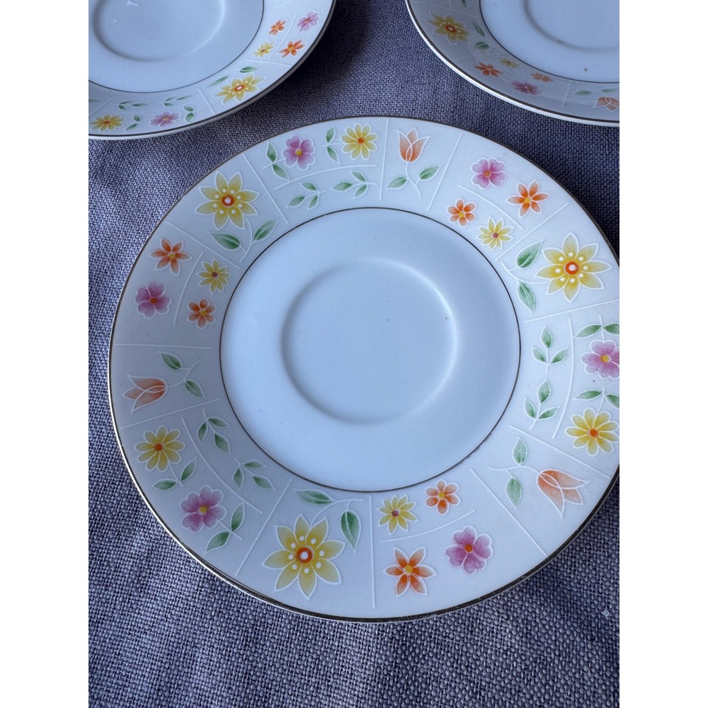 JCPenney Touch of Spring Floral Fine China Saucers 3pc set Japan Vtg plates 6"